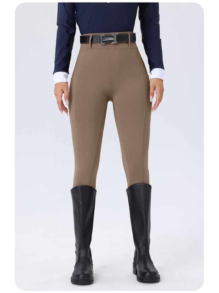 Damskie białe silikonowe bryczesy jeździeckie z pełnym lejem antypoślizgowym - Elastyczne obcisłe spodnie konkursowe jeździeckie, styl europejski i amerykański.