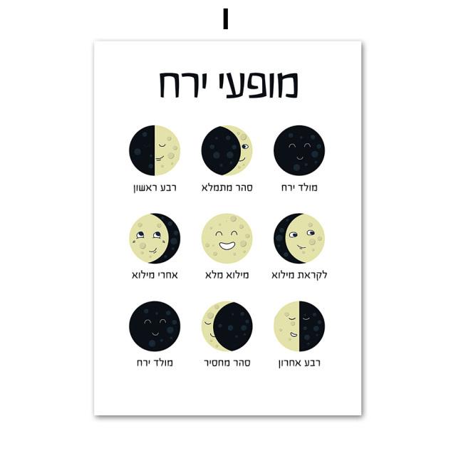 Nordic Hebrew Letters Alphabet Jewish Number Day Time Wall Art Canvas Painting Posters And Prints Wall Pictures Kids Room Decor