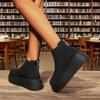 Fashion Leather Snow Boots Women Ankle Booties Platform Wedge Winter Plush Chelsea Boots Shoes for Women
