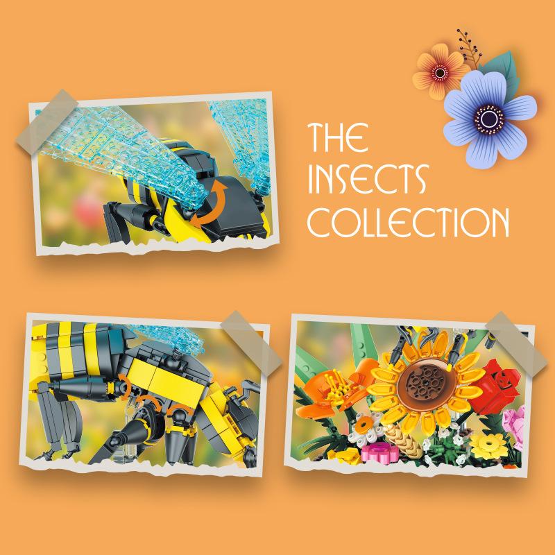 66107 Insect Flower Building Block Desktop Decoration DIY Assembly Puzzle Bee Honey Gathering Model
