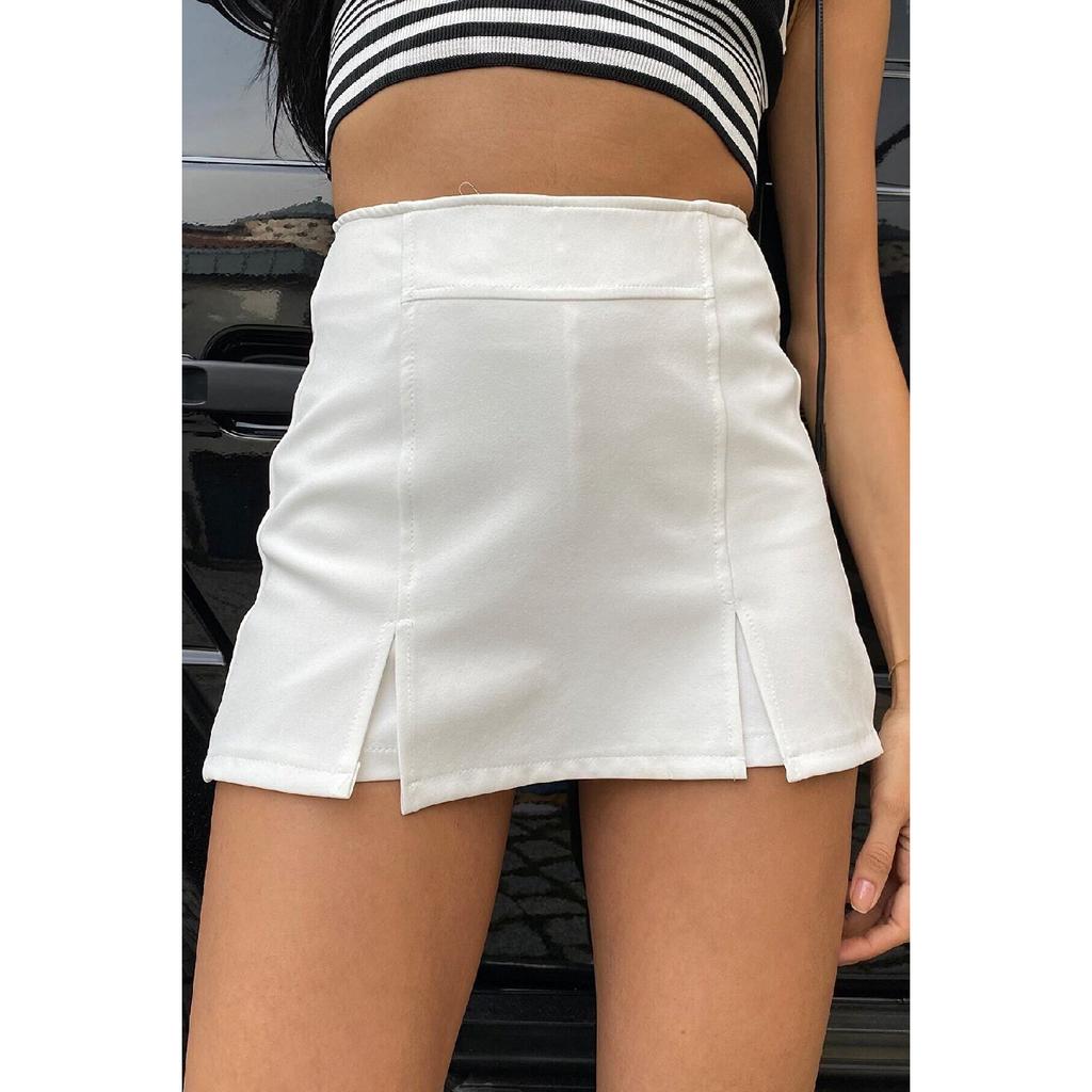 Černé mini šortky s rozparkem Sukně Ocel Knitted Lycra