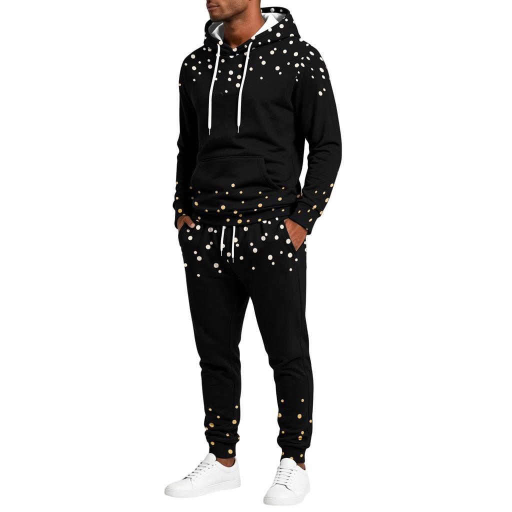 Men's Casual Christmas Print Hoodie and Straight-Leg Sweatpants Two-Piece Set for Holiday Celebration