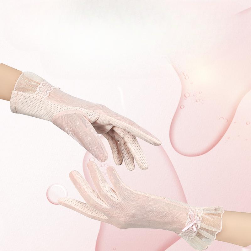 Spring and Summer Lace Women's Long Finger Cycling Sports Driving Outdoor Sunshade Thin Breathable Cool Touch Screen Gloves