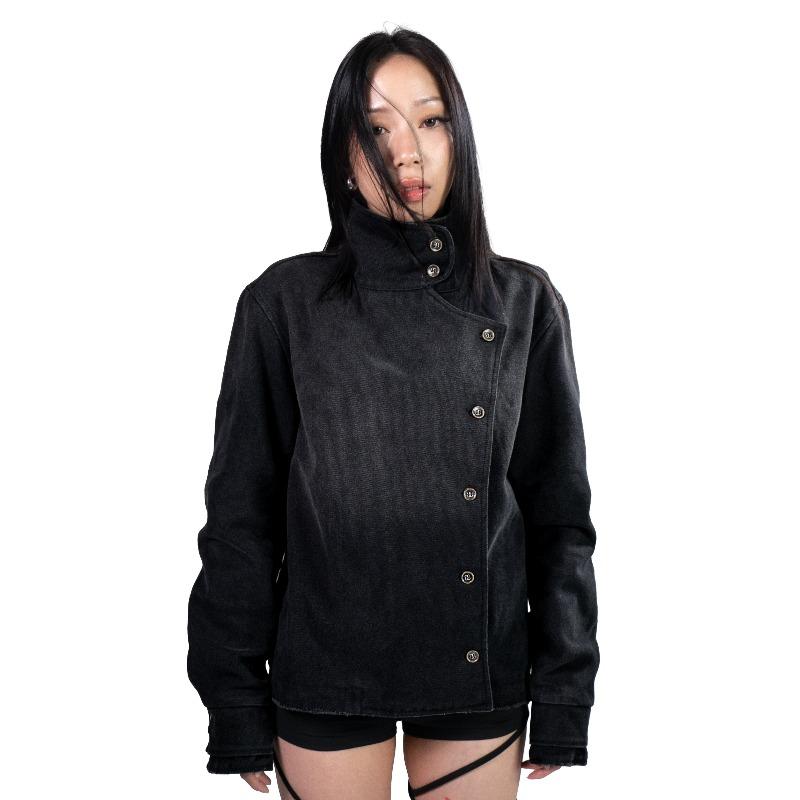 Y2k Fechtjacke Vintage-Waschung Farbverlauf Unregelmäßige Knöpfe Unisex Jacke Gothic Harajuku Streetwear Leinwand Baumwolle Freizeitjacke