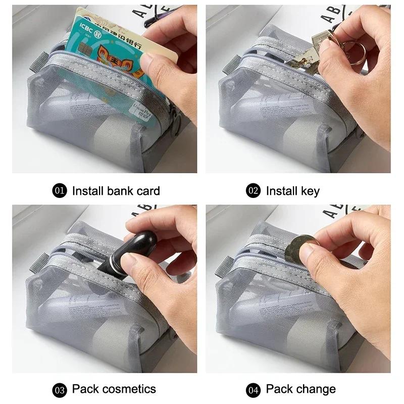 Large Capacity Key Bags Transparent Cosmetic Bag Square Mesh Storage Pouch Mini Zipper Coin Purse Small Wash Bag Stationery Case