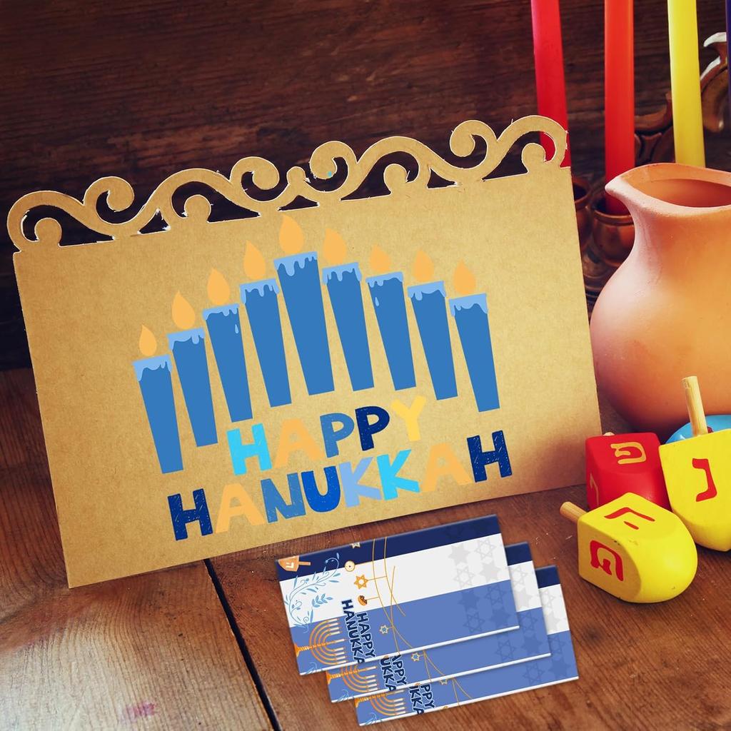 Fancy Land 3Pcs Hanukkah Tablecloth Happy Hanukkah Disposable Plastic Table Cover Blue and White Chanukah Decorations with Menorah Star of David for