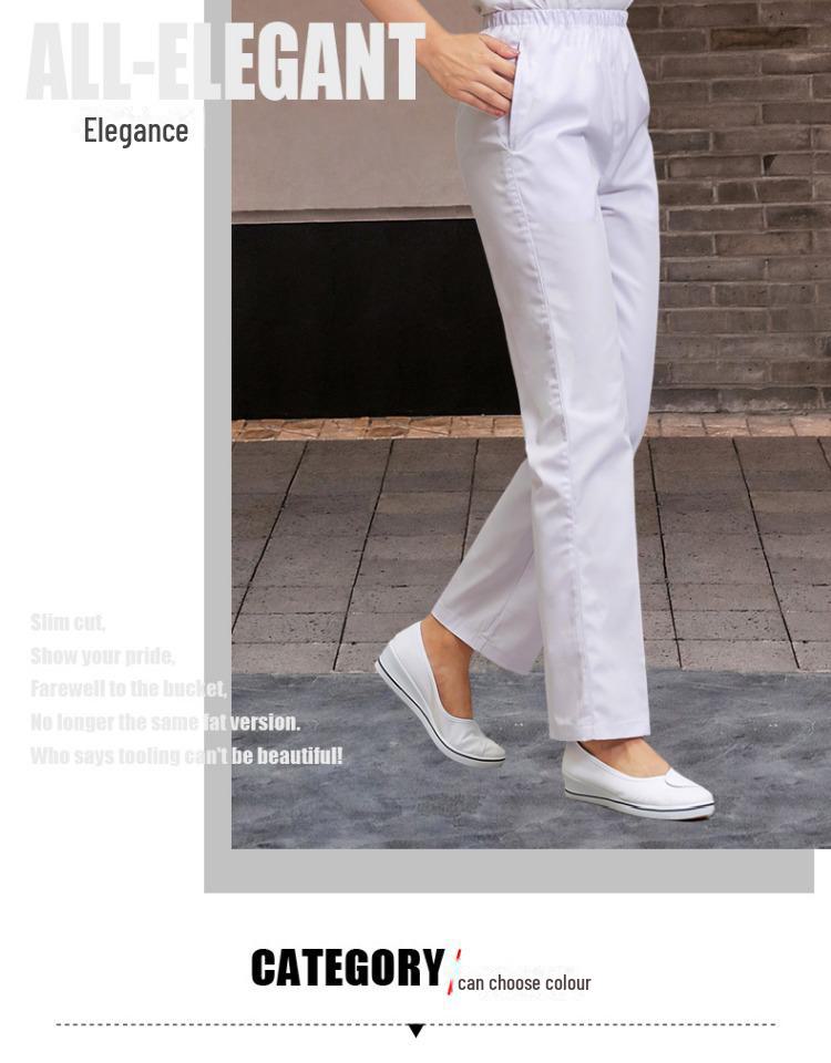 Thick Elastic Waist Nurse Uniform Pants - White, Pink, Blue, Green, Large Size
