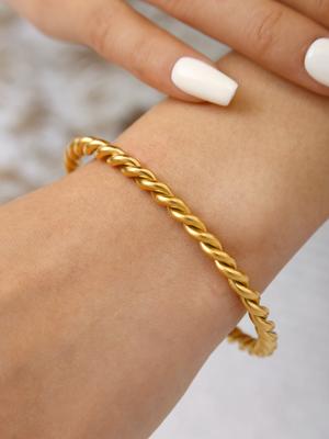 Mode Schlichtes Temperament Senior Sinn für Kalten Wind Edelstahl Plattiert 18K Gold Spirale Twist Armband Damen Zirkon