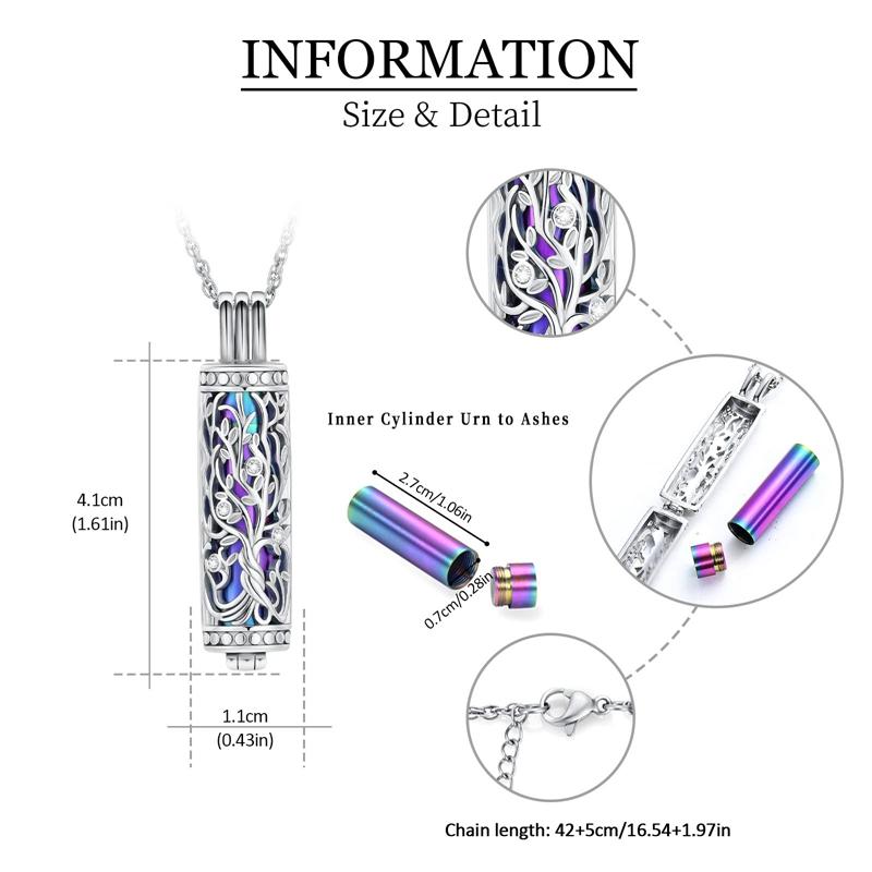 Cylinder Cremation Jewelry Tree of Life Urn Ashes Necklace for Women Men Vial Cremation Ash Pendant Memorial Jewelry