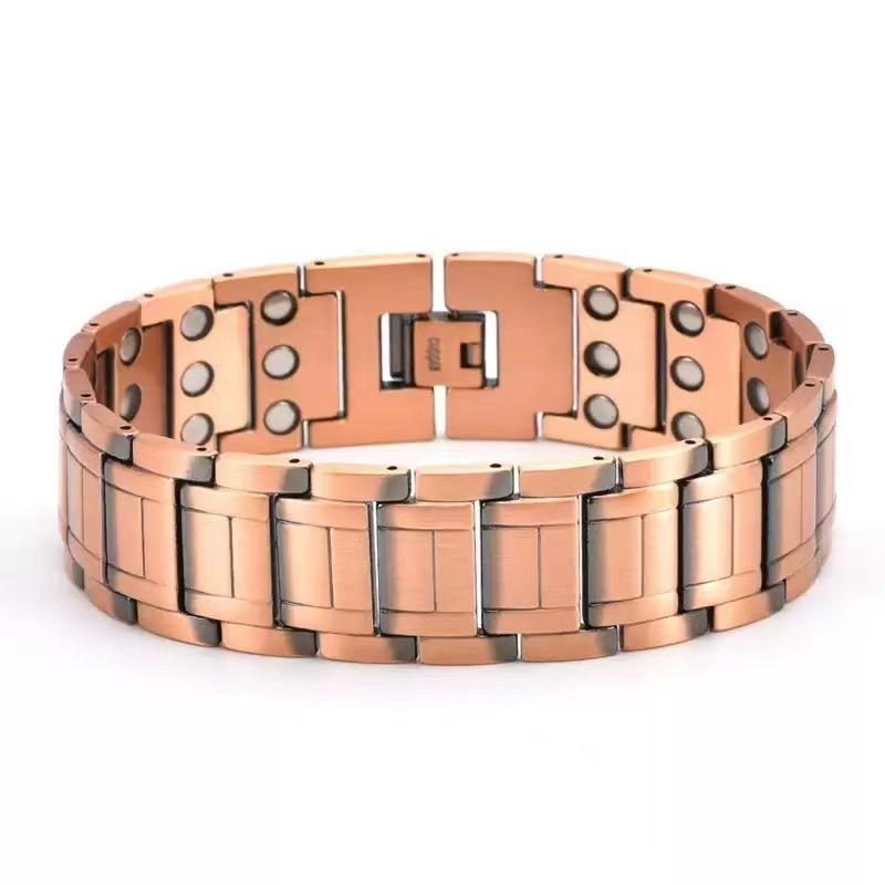 Antique Copper Magnetic Bracelet: Retro Fashion Three-Row Adjustable Couple Bangle