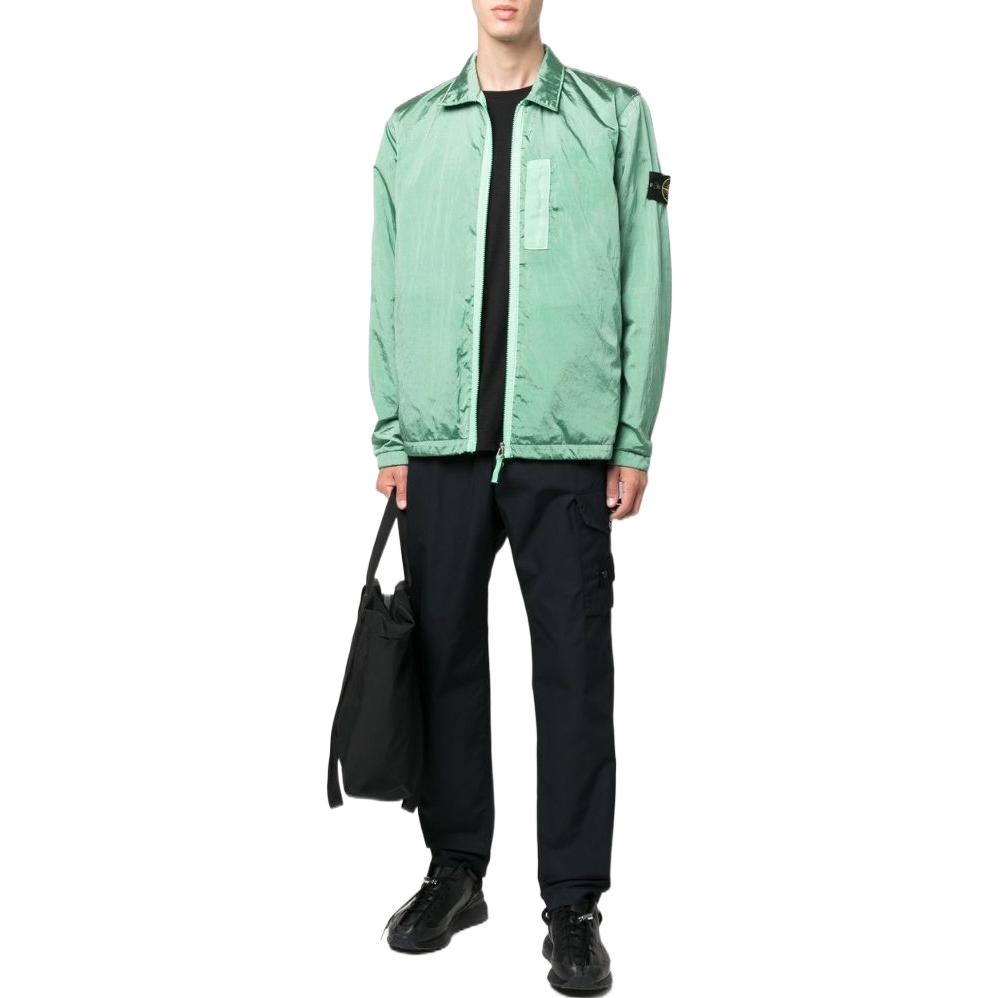 STONE ISLAND FW22 Metallic Nylon Solid Color Polo Collar Long Sleeve Jacket Men Jacket Light-Green 7715Q0519-V0052