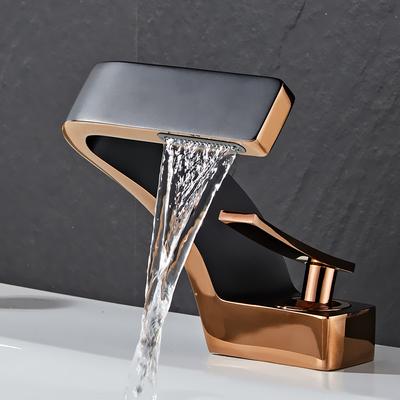 BAKALA Waschtischarmatur, Kalt- und Warmwasser-Wasserfall, moderner verchromter Messing-Waschtischmischer, an der Deckmontage, Wasserfall-Wasserhahn