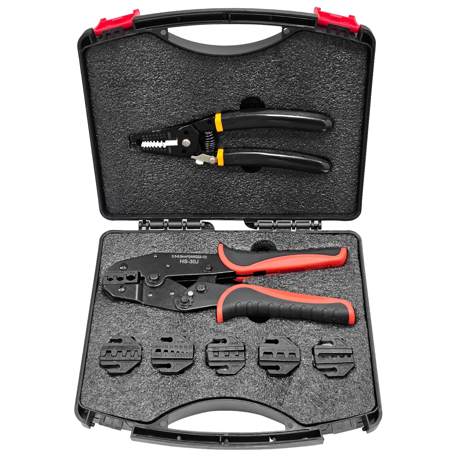 

Sutekus Spiny Ring Crimping Pliers Multi-Crimping Tool Set, 6 Pieces, Quick Die Interchangeable, Heat Shrink Tool, for Non-Insulated Terminals, Open B