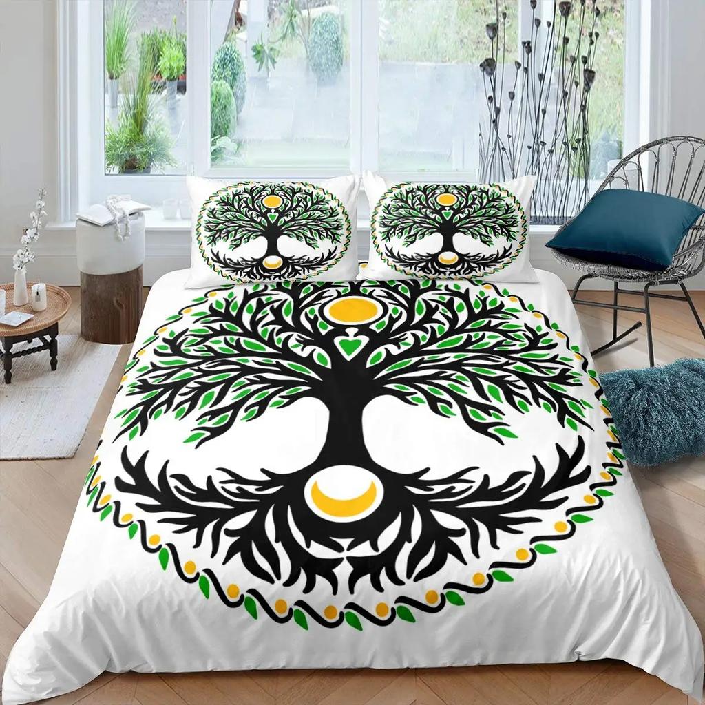 Tree of Life Duvet Cover Set Natural Scenery Bedding Set Botanical Branches Comforter Cover Autumn Leaves King Size Quilt Cover