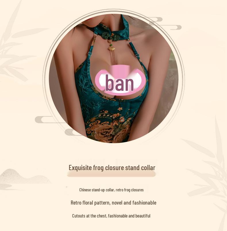 Ensemble Cheongsam Sexy Halter Fendu Dos Nu Col Montant 9298