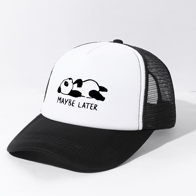 Maybe Later Panda Graphic Trucker Hat Breathable Mesh Baseball Cap Casual Outdoor Adjustable Headwear