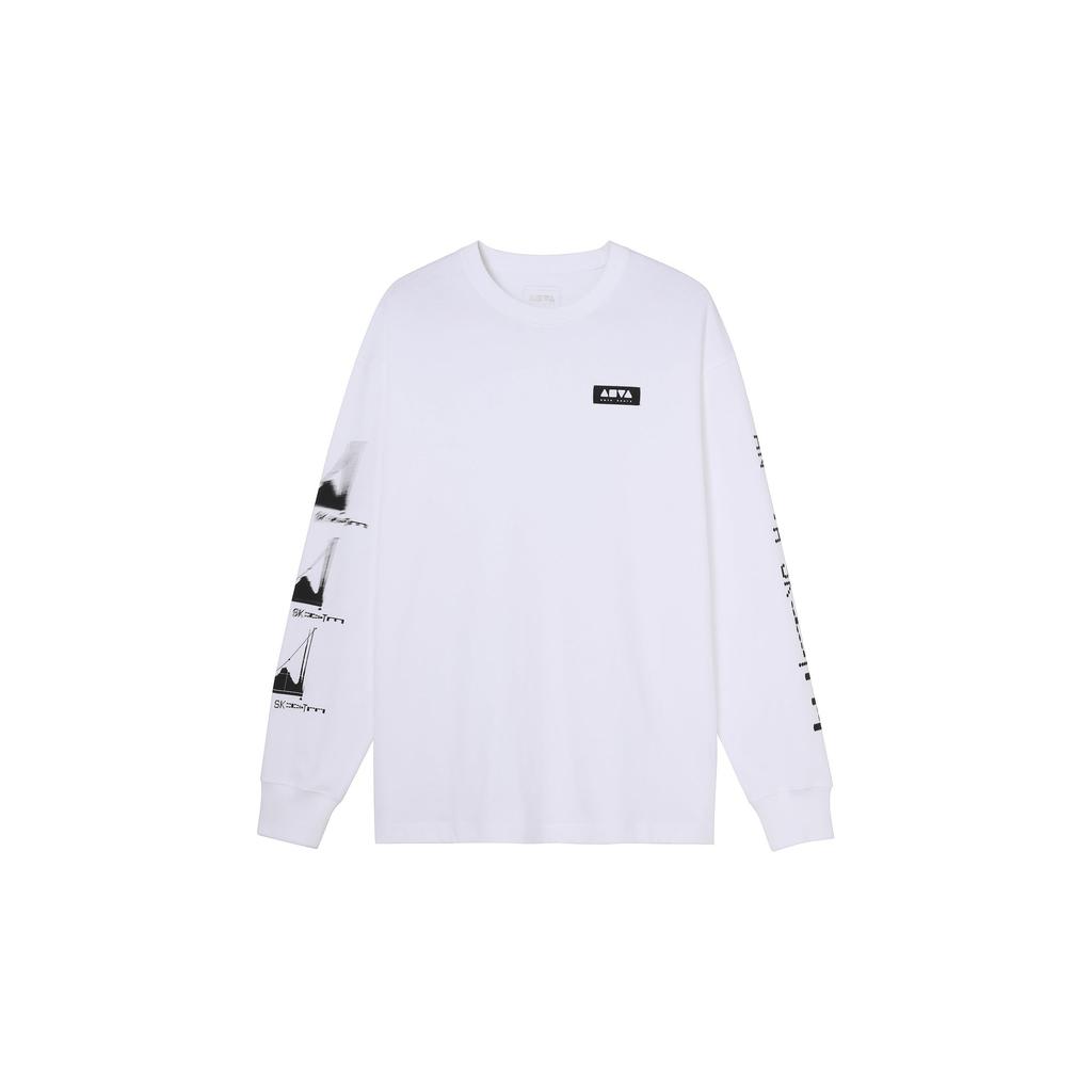 Anta Letter Print Logo Crew Neck Knitted Casual Pullover Long Sleeve Sweatshirt Unisex Sweatshirt Snow-White 172238717-1