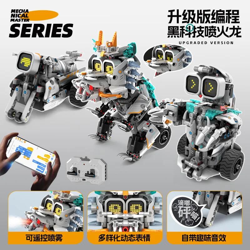 3 i 1 Teknisk RC Robot Dinosaurie Byggklossar Stad Snigel Racerbåt Fjärrkontroll Bulldozer Lastbil Klossar Leksaker Barnpresenter