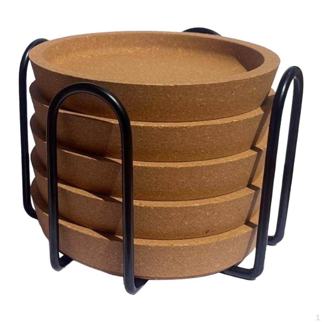 5Pcs Round Cork Coasters with Lip Drinks Mats Saucers Heat Insulation Holder for Bottles Small