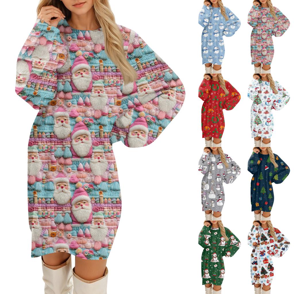 Women's Round Neck Casual Long Sleeve Plush Dresses