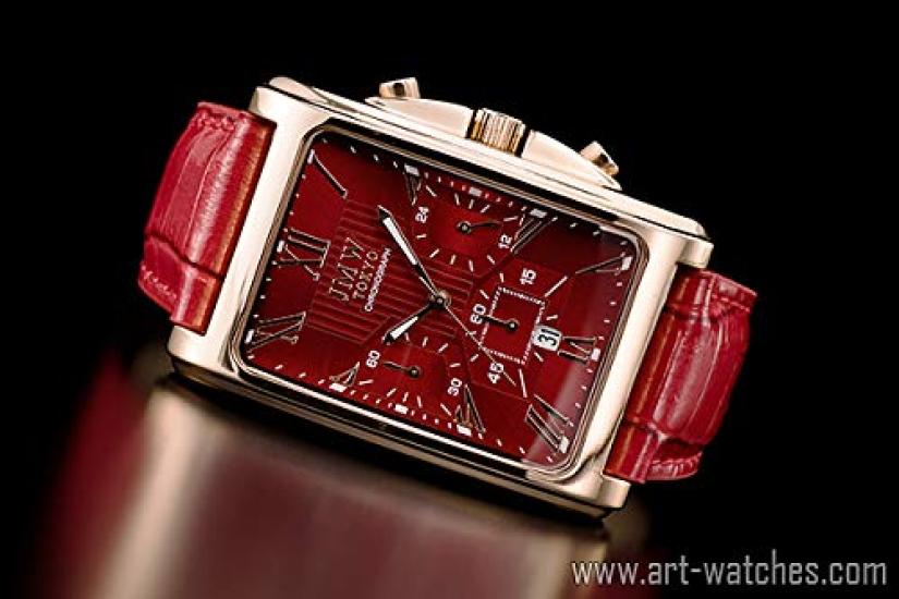 JMW TOKYO Quadratische Rote Rose Rechteckig Limitiert Seiko Quarz Leder Echt Schlicht Perfekt für den Tag Beliebtes Geschenk bis 300 Stück Herrenuhr, & Gold,