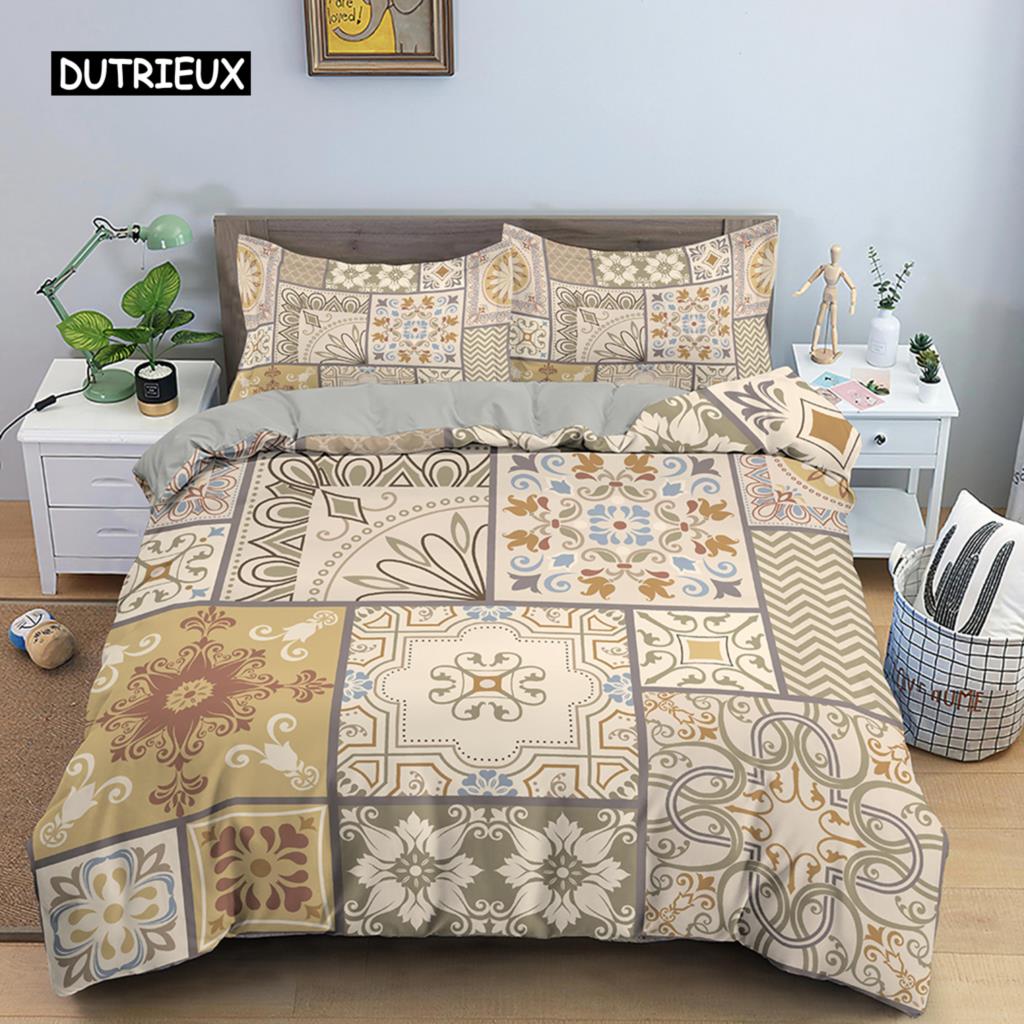 Bohemian Style Duvet Cover Geometric Mandala Ethnic Style Bedding Set Double Queen King Size with Pillowcase Bedroom Decoration