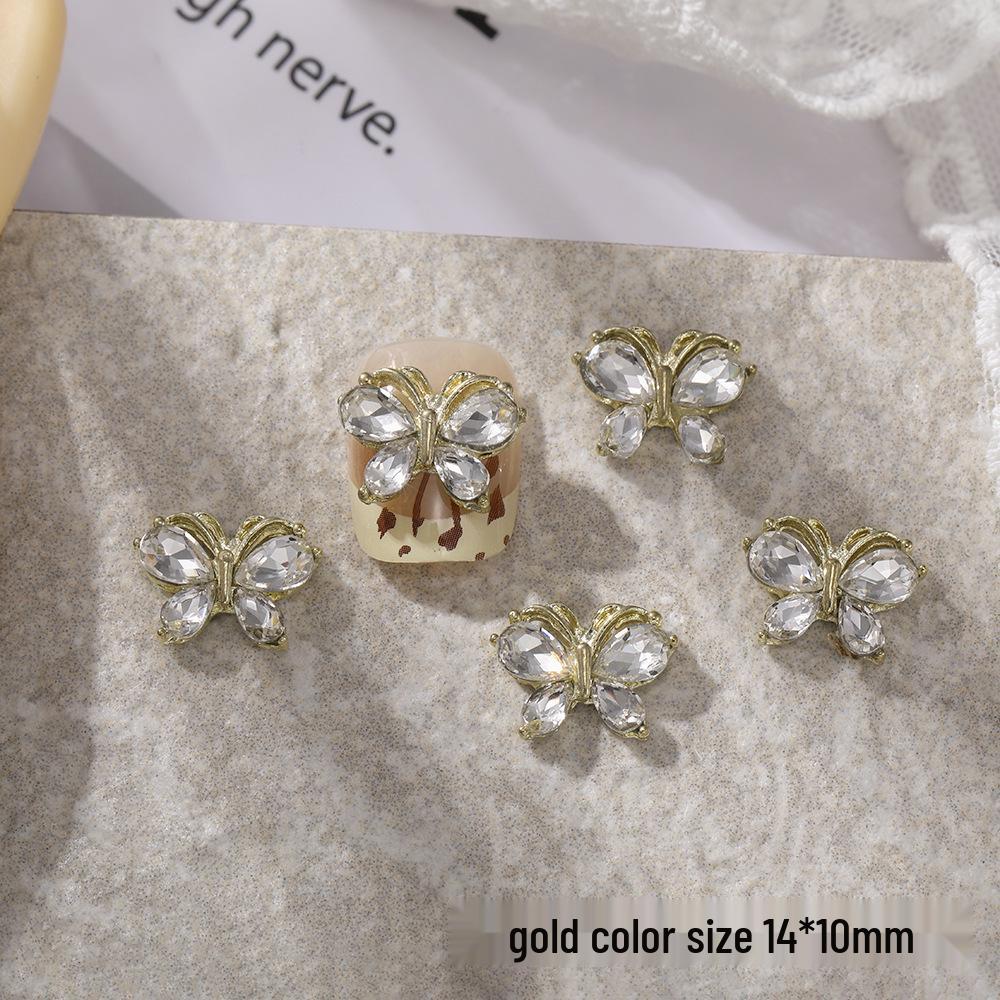 

Gold & Silver Zircon Butterfly Nail Art Accessories - Super Shiny 3D Rhinestone Decorations
