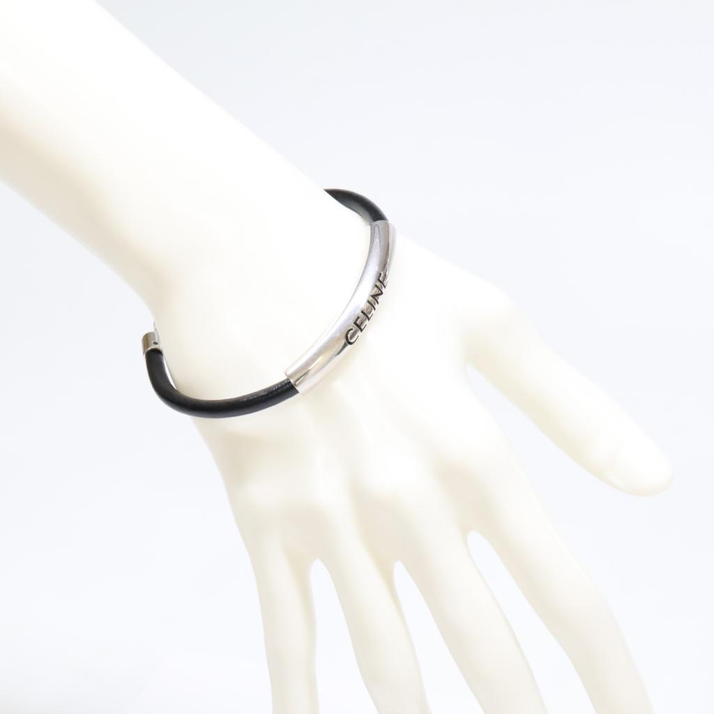 CELINE 460ZW3BLM Soleil calfskin and rhodium-finish brass Bracelet Silver / BlackUsed