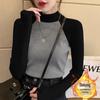 Women's Chic Velvet Raglan Color Block Slimming Long Sleeve Stand-up Collar T-Shirt