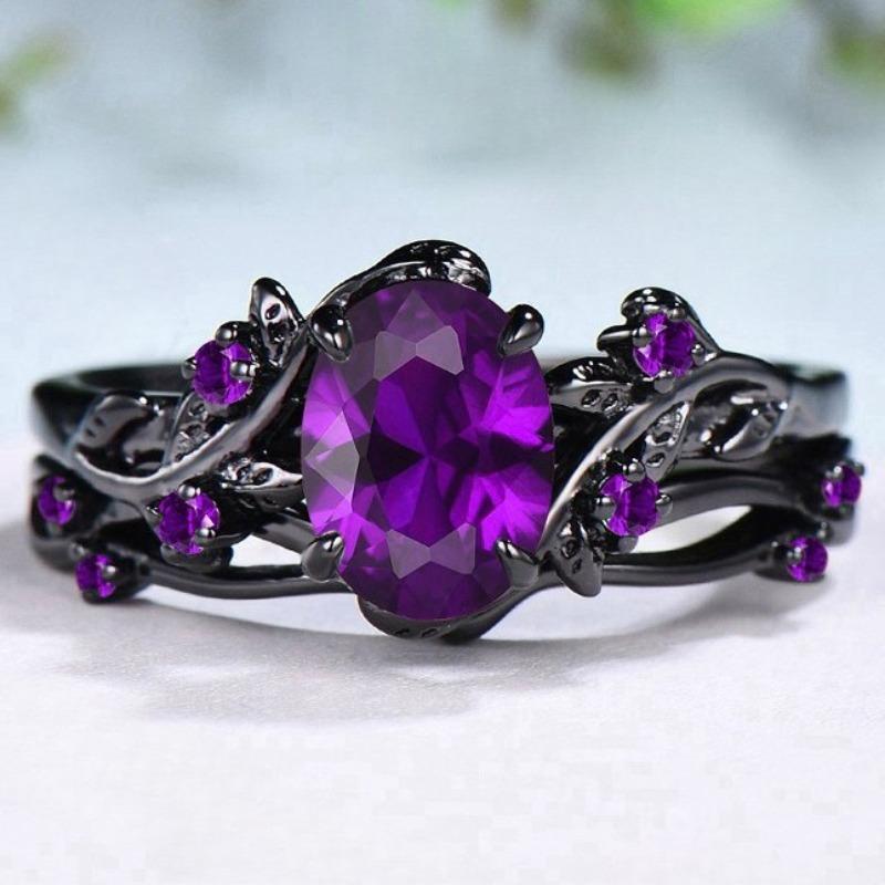 1Pc Exquisite Black Color Round Flower Red Stone Rings For Women Jewelry Anniversary Rings Gift