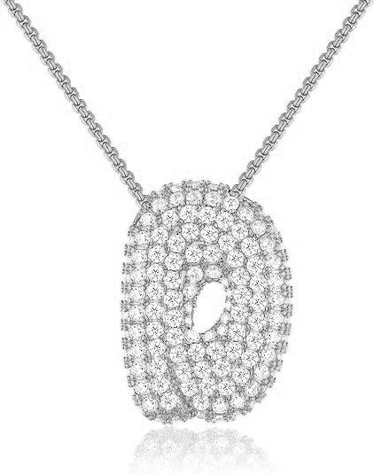 Cz Zircon Fat Initial A-Z Letters Balloon Bubble Pendant Necklace For Women Men Stainless Steel Box Chain Hip Hop Iced Jewelry