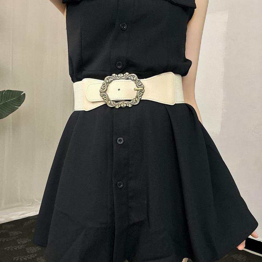 Hong Kong Style Retro Leather Elastic Belt: Versatile, Exquisite, and Elegant Waist Ornament for Dresses