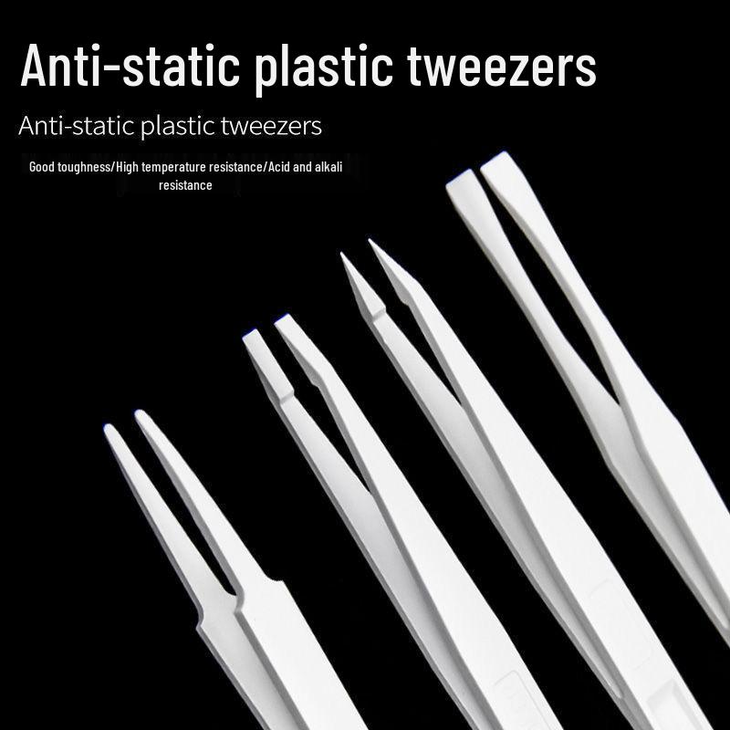Anti-static Carbon Fiber Tweezers: White Flat, Bent, Pointed, Flat Nose & Round Nose Heads for Electronics