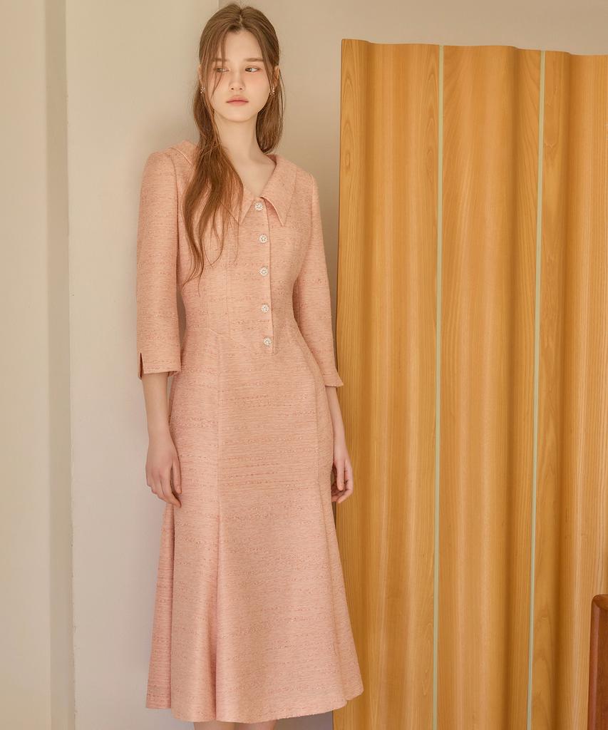 Julie And Kara 26Ss Calla140 Shebigins Atelier Tweed Dress Orange