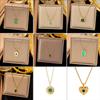 Stainless Steel Necklace with Green Zircon Pendant, Light Luxury Fashion Clavicle Chain