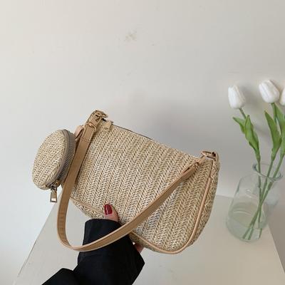Borsa a Spalla Minimalista in Paglia Estiva per Donna Borsa a Mano Intrecciata Portatile da Viaggio Portamonete per Telefono Borsa Trendy da Sottobraccio