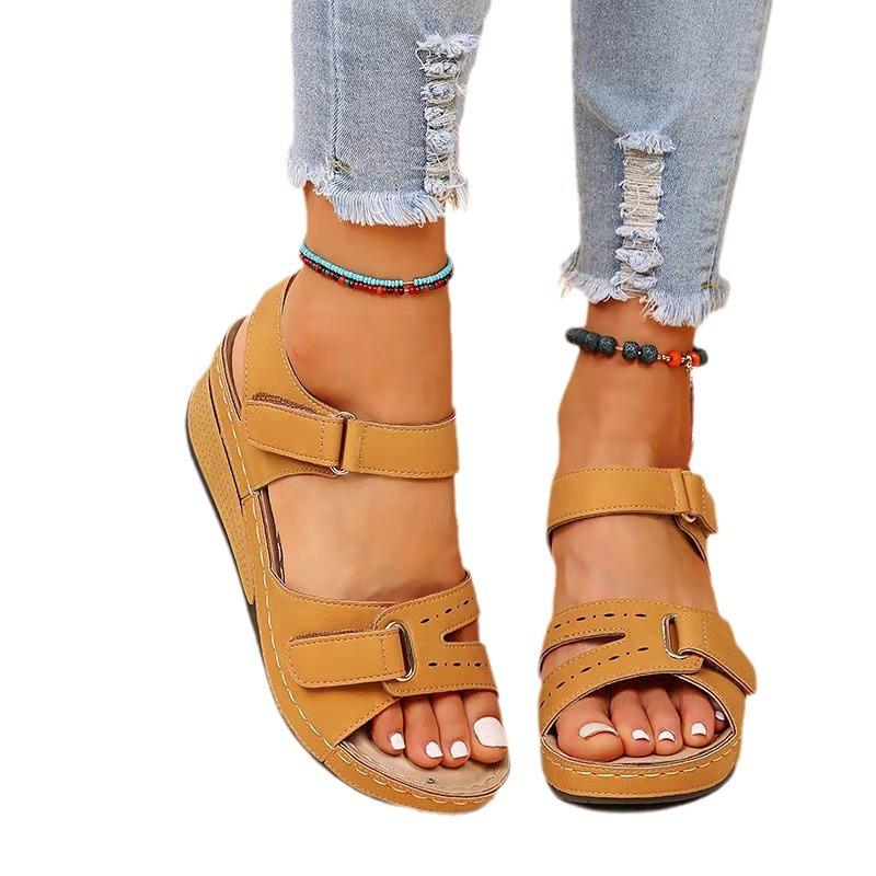 Women's Plus Size Casual Peep Toe Sandals Gladiator Style Velcro Shoes for Outdoor Wear