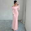 Women Off Shoulder Bodycon Maxi Dress Formal Long Sleeve Evening Gown Ruched Club Party