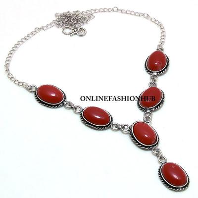 Red Coral Gemstone 925 Sterling Silver Plated Lovely Necklace ERR-N32