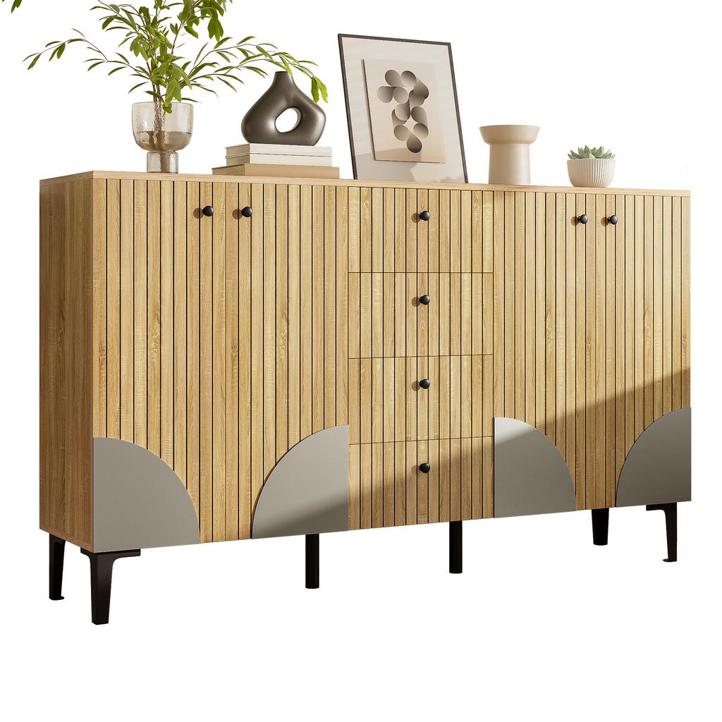 Modern Wooden Storage Cabinet with 4 Doors and 4 Drawers, Minimalist Design, Ideal for Living Room, Dining Room or Hallway, 160x36x94 Cm
