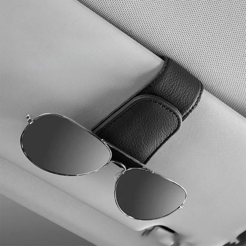 Sunglasses Holder For Car Sun Visor Leather Eyeglass Holder Ticket Card Clip Magnetic Car Glasses Holder Car Visor Accessories