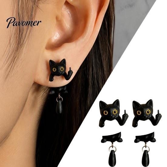 Orecchino Stile Dark Cool 1 Paio Orecchini Gatto Nero Dito Medio per Donne, Gioielli Orecchini Forma Personalizzata Carina Stampati 3D, Gotico Divertente
