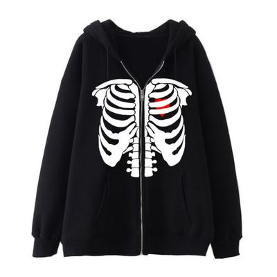 High Street Skeleton Hoodie Spring And Autumn Fleece Oversize Sweater For Men