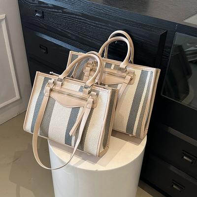 Fashion Stripes Tote Bags for Women Latest Canvas Shoulder Bag Large Capacity Shopper Totes Two Sizes Casual Handbags