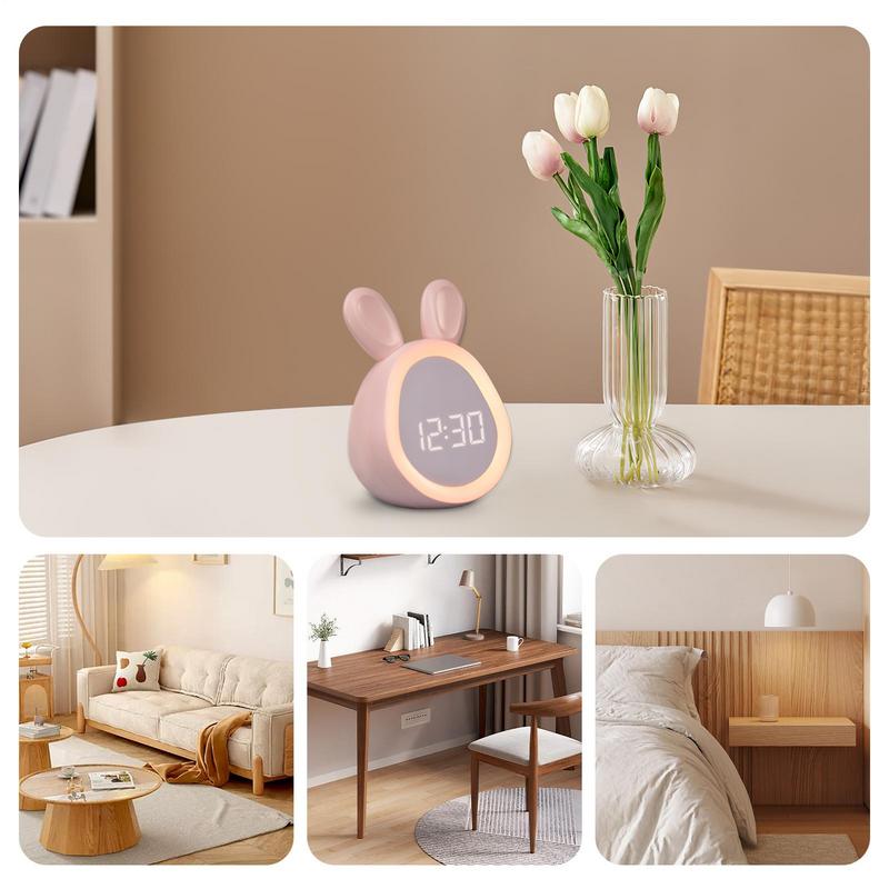 Kids Cute Rabbit Alarm Clock With Night Light USB Charging Smart Alarm Clock Led Digital Alarm Clock For Boys Girls Bedrooms