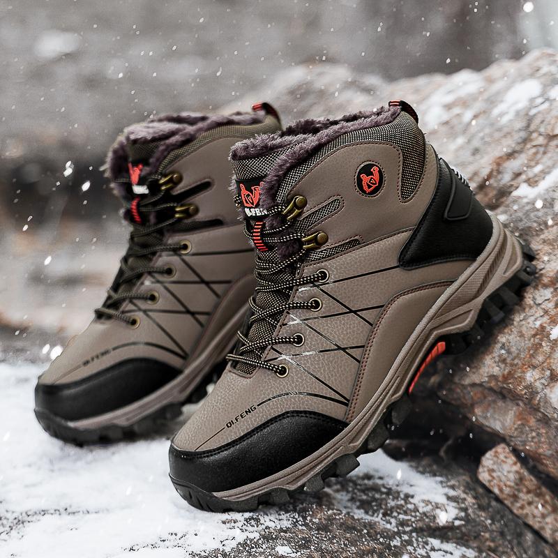 New Autumn High Top Sneaker Men Winter Plush Warm Snow Boots Outdoor Anti Slip Wear Resistant Mountaineering Hiking Footwear
