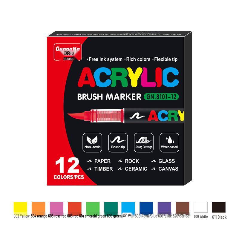 Guangna 8101 Liquid Acrylic Marker Pen Set - 168 Colors, 72 Soft Tips for Student Art, DIY, Hand Painting, and Graffiti.