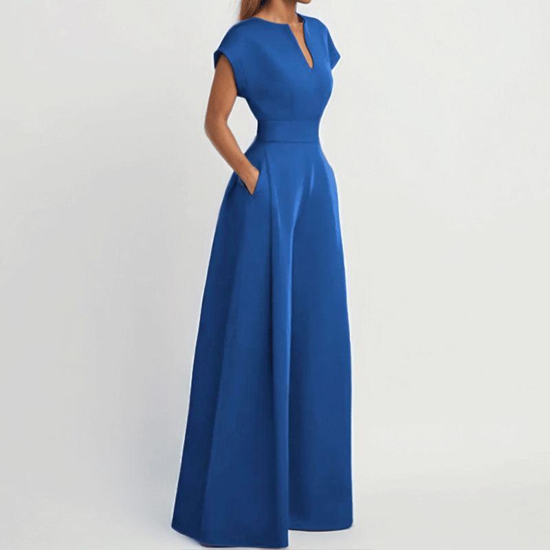 Women's Spring Solid Color High-waisted Wide-leg Jumpsuit with Half-open Collar