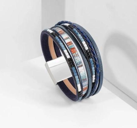Bohemian Handmade Braided Leather Bracelet Multi Layer Adjustable Strap Magnetic Clasp Unisex Wristband Casual Style Accessory One Size