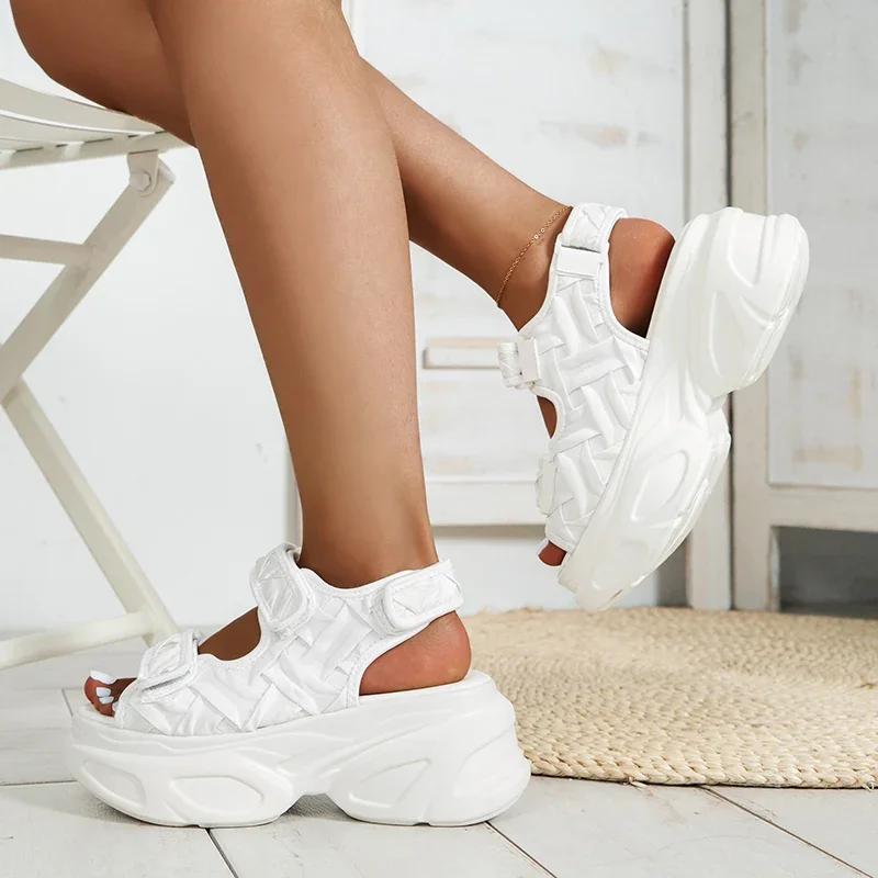 Women's White Chunky Sandals Summer 2026 New High Platform Wedges Shoes Woman Non Slip Thick Bottom Sandalias
